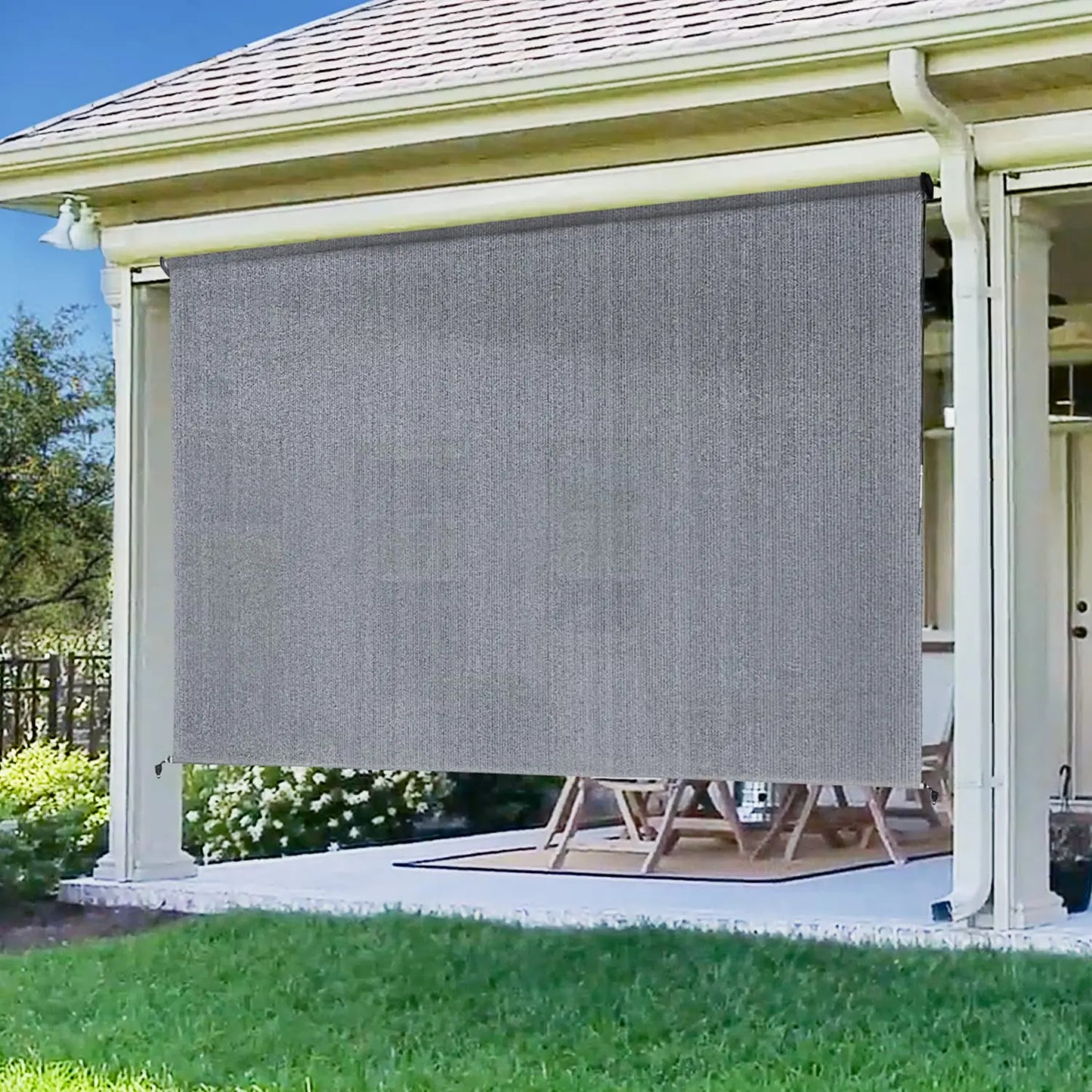 Outdoor Premium Roller Shade Privacy Screen for Porch Gazebo, Patio Cordless Blinds with Aluminum Valance (6' W X 8' L), Mocha