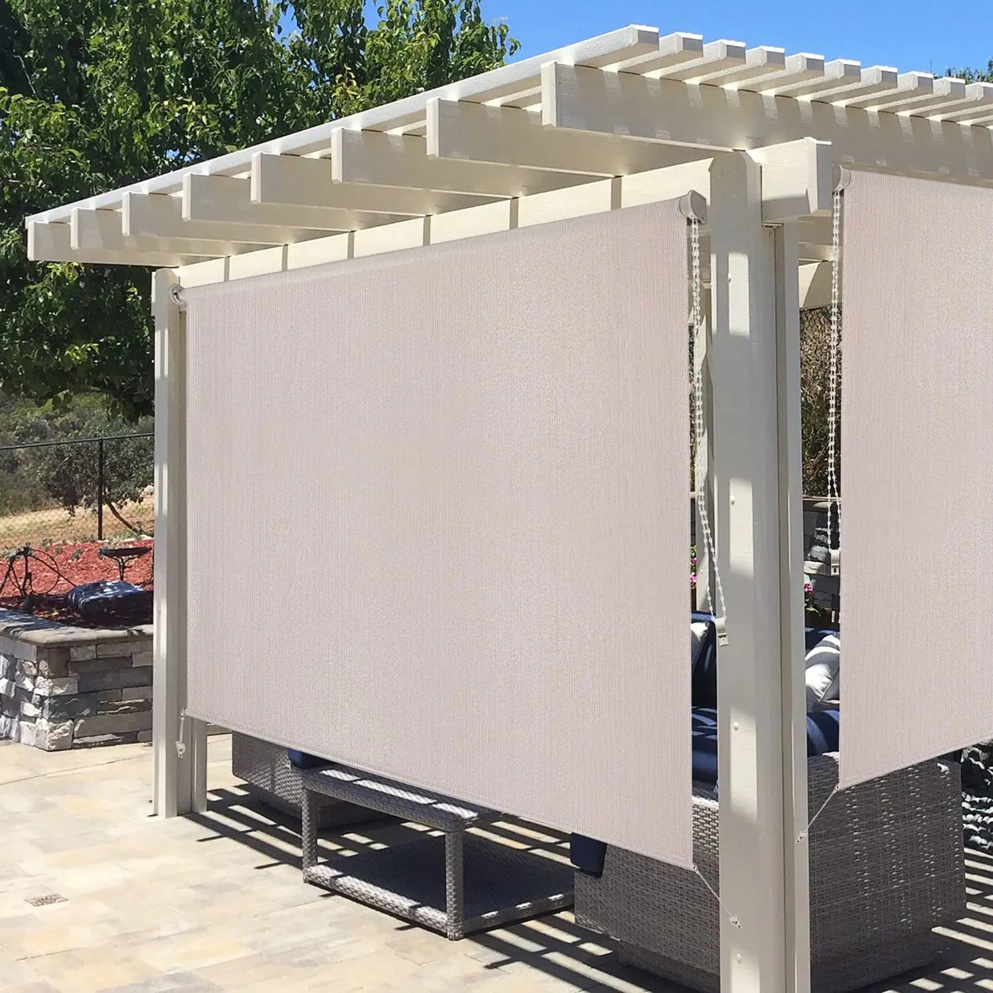 Outdoor Premium Roller Shade Privacy Screen for Porch Gazebo, Patio Cordless Blinds with Aluminum Valance (6' W X 8' L), Mocha