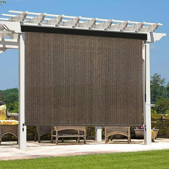 Outdoor Premium Roller Shade Privacy Screen for Porch Gazebo, Patio Cordless Blinds with Aluminum Valance (6' W X 8' L), Mocha