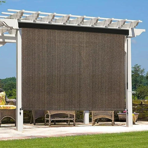 Outdoor Premium Roller Shade Privacy Screen for Porch Gazebo, Patio Cordless Blinds with Aluminum Valance (6' W X 8' L), Mocha