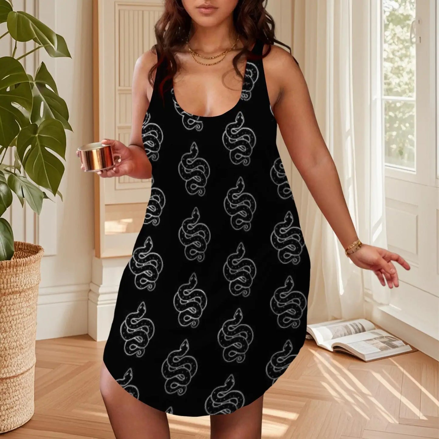 Women's Snake Print women's dress fashion Serpent Design Gothic Style Casual Summer Top