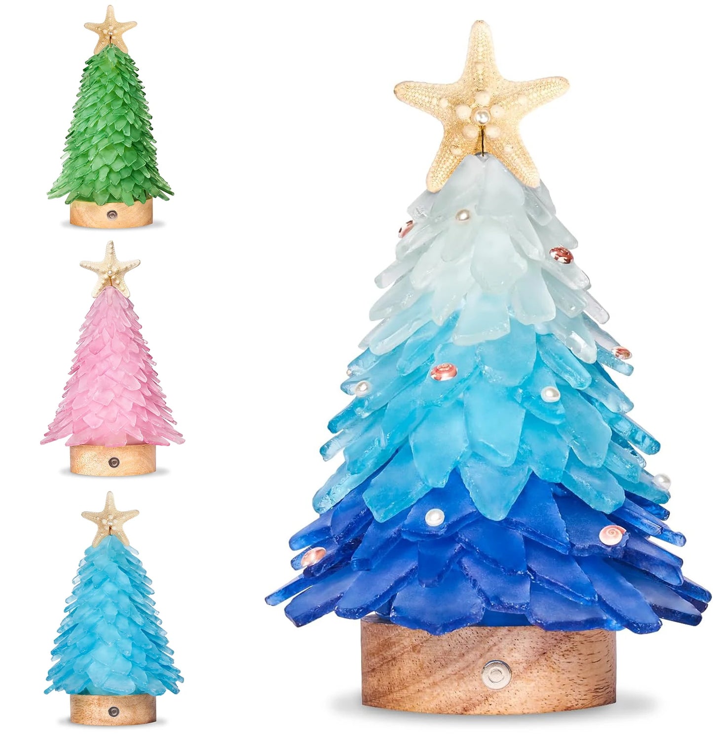 Handcrafted Mini Sea Glass Christmas Tree with LED Lights Small Sea Glass Tree for Christmas Party Table Decoration Ornament