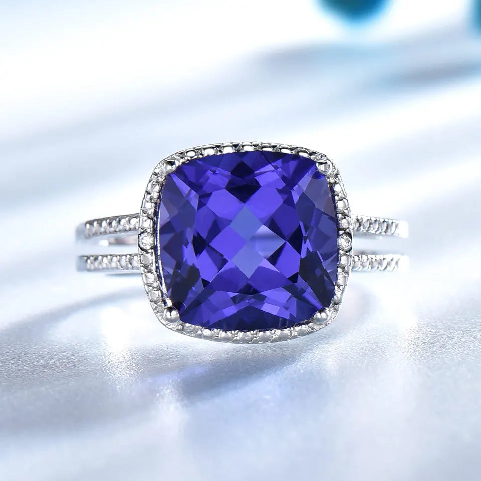 Wholesales Hip Hop Trendy Party Rhodium Plating 925 Sterling Silver Aquamarine Zircon Wedding Ring