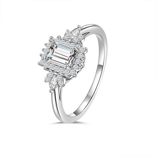 NO TARIFF Fine Jewelry Emerald Cut VVS Moissanite Band 925 Sterling Silver Flower Engagement Ring Women's Wedding Promise Ring