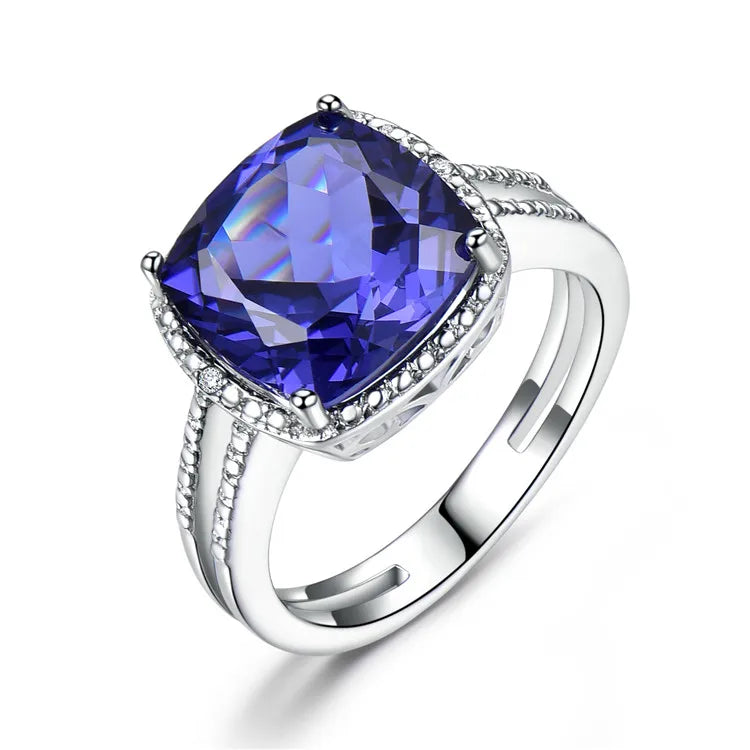 Wholesales Hip Hop Trendy Party Rhodium Plating 925 Sterling Silver Aquamarine Zircon Wedding Ring