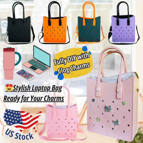Women's Lightweight EVA Tote Bag Open Closure Waterproof Beach Daily Handbag Featuring Handle Shoulder Strap Clog Shoe Charm