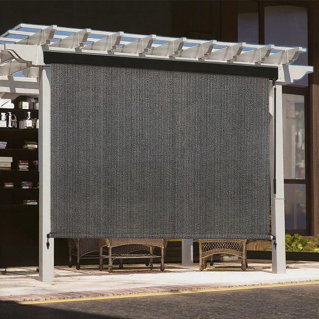 Outdoor Premium Roller Shade Privacy Screen for Porch Gazebo, Patio Cordless Blinds with Aluminum Valance (6' W X 8' L), Mocha