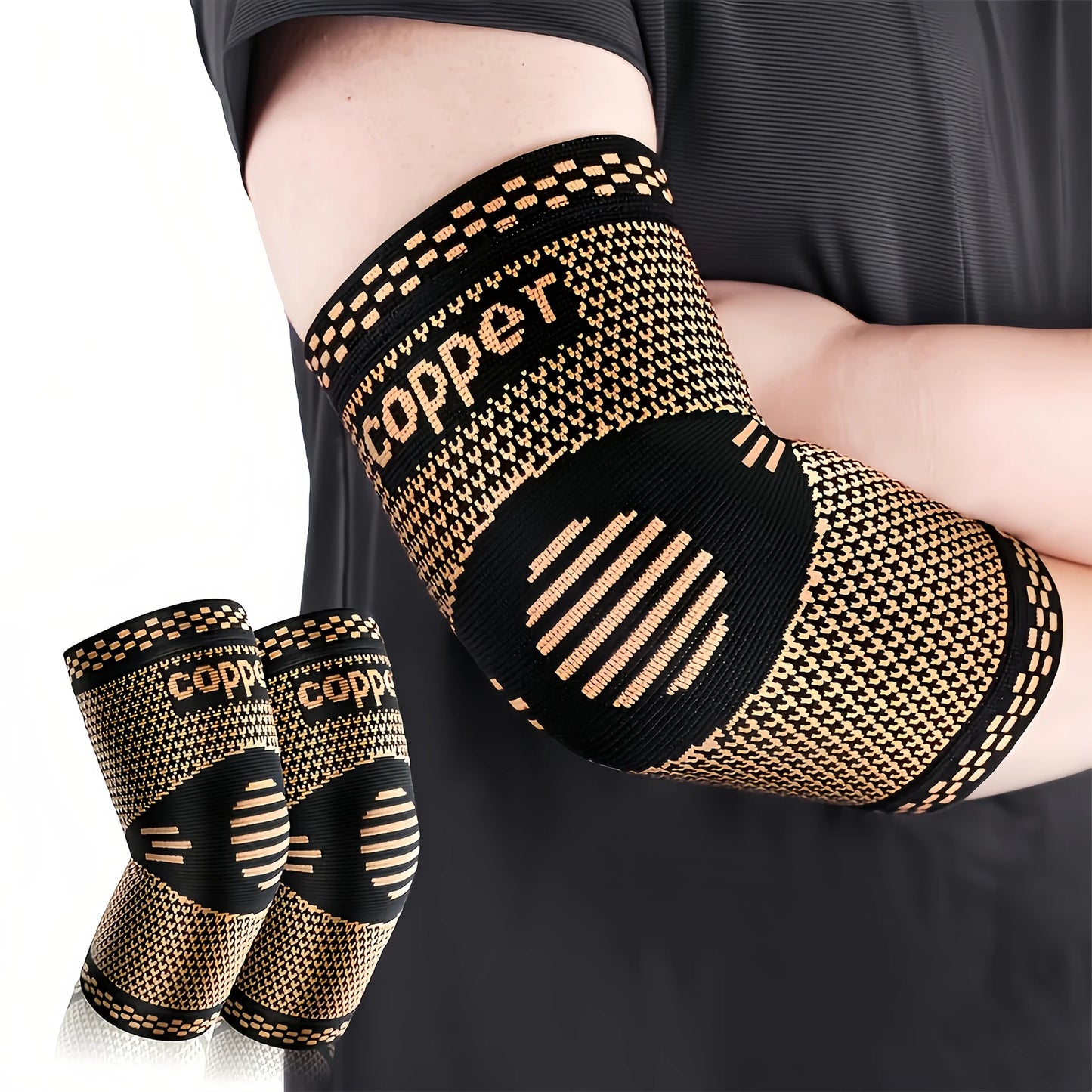 1 Pair Copper Elbow Sleeve Unisex Compression Sleeve Elbow Brace for Tennis Golfers Fitness Basketball Weightlifting Work Fit