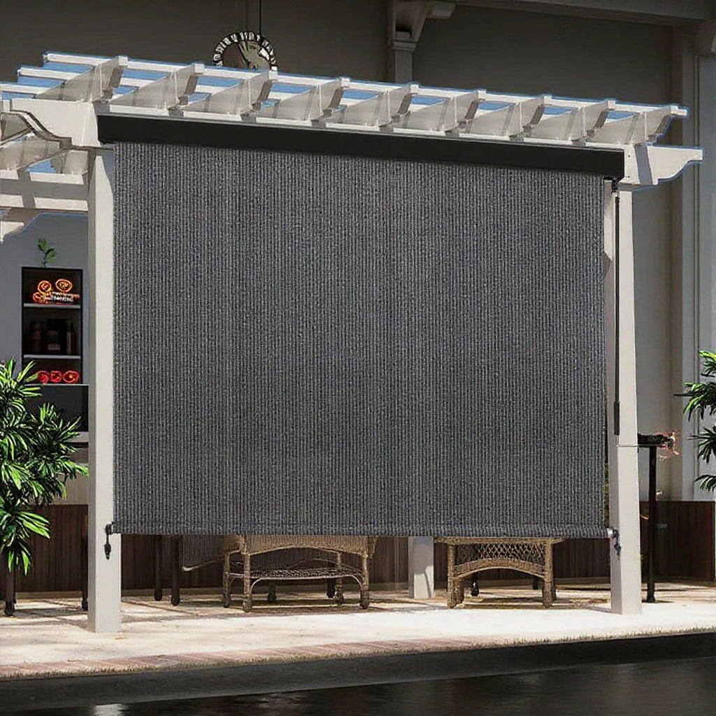 Outdoor Premium Roller Shade Privacy Screen for Porch Gazebo, Patio Cordless Blinds with Aluminum Valance (6' W X 8' L), Mocha