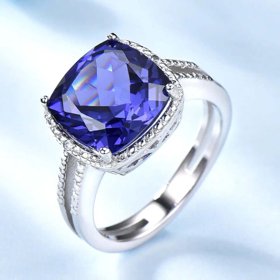 Wholesales Hip Hop Trendy Party Rhodium Plating 925 Sterling Silver Aquamarine Zircon Wedding Ring