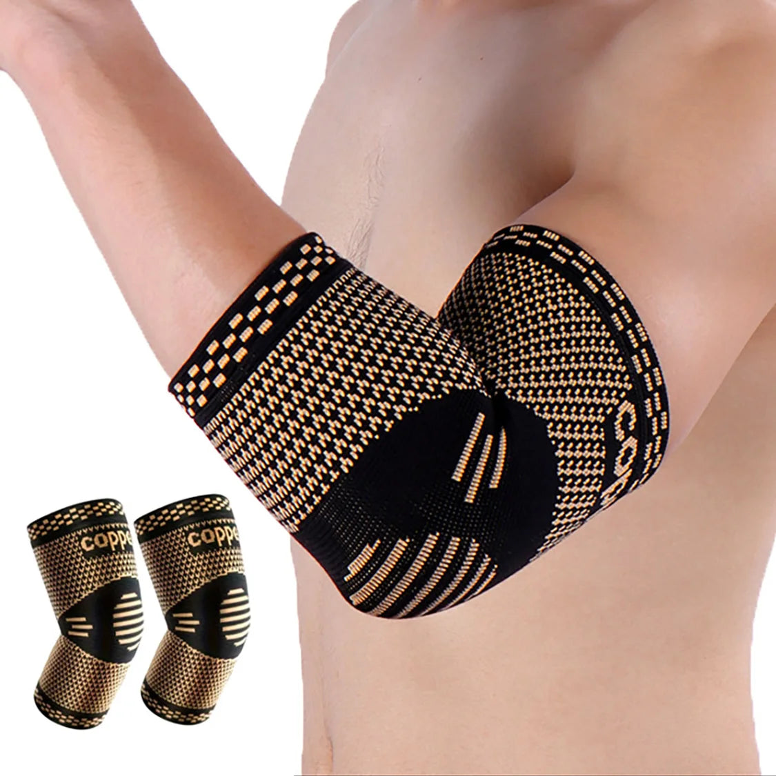 1 Pair Copper Elbow Sleeve Unisex Compression Sleeve Elbow Brace for Tennis Golfers Fitness Basketball Weightlifting Work Fit