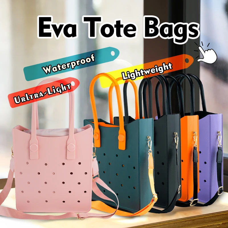 Women's Lightweight EVA Tote Bag Open Closure Waterproof Beach Daily Handbag Featuring Handle Shoulder Strap Clog Shoe Charm