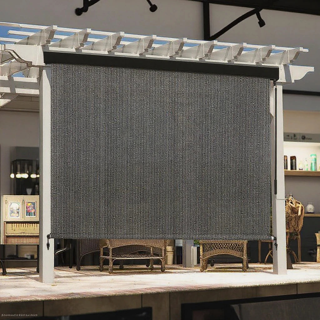 Outdoor Premium Roller Shade Privacy Screen for Porch Gazebo, Patio Cordless Blinds with Aluminum Valance (6' W X 8' L), Mocha