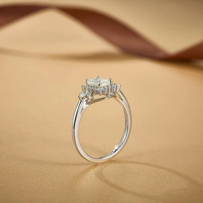 NO TARIFF Fine Jewelry Emerald Cut VVS Moissanite Band 925 Sterling Silver Flower Engagement Ring Women's Wedding Promise Ring