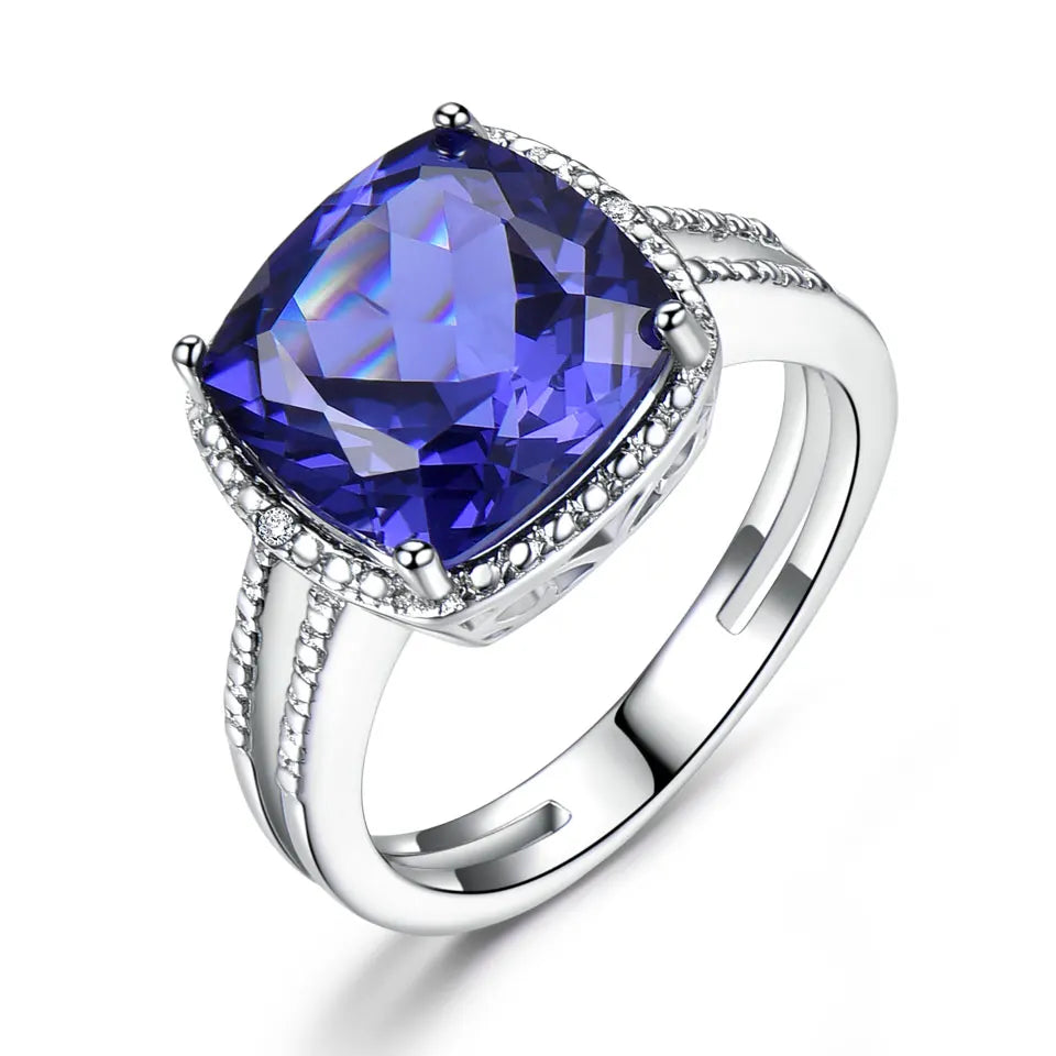 Wholesales Hip Hop Trendy Party Rhodium Plating 925 Sterling Silver Aquamarine Zircon Wedding Ring