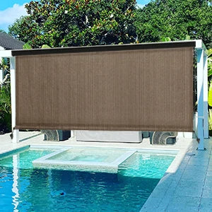 Outdoor Premium Roller Shade Privacy Screen for Porch Gazebo, Patio Cordless Blinds with Aluminum Valance (6' W X 8' L), Mocha