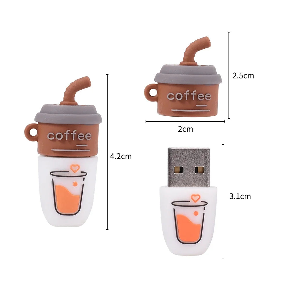 JASTER USB Flash Drive 64GB Cute Cartoon Coffee Cup Music Doll Pen Drive Owl Camera Free Keychain Creative Gift Memory Stick