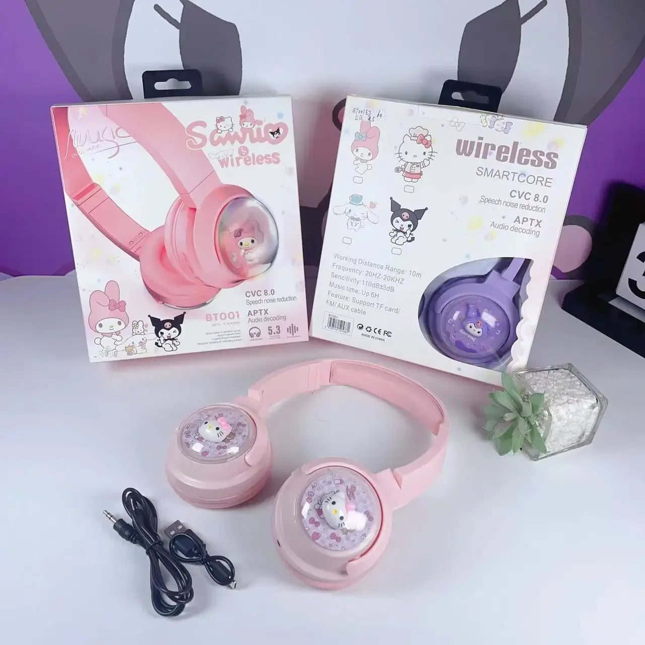 Sanrio Bluetooth Headphones Kids Kuromi Hello Kitty Earphones Computer Cell Phone Music Stereo Wireless Bluetooth Headset