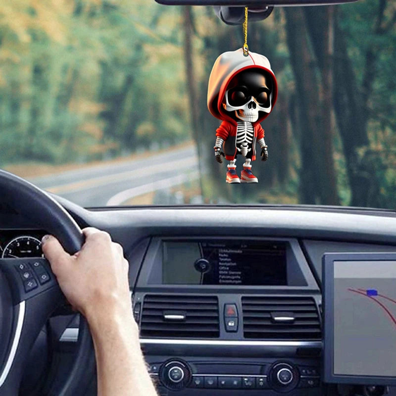 Skeleton Swing Car Ornament Acrylic Spooky Skeleton Swing Pendant Rearview Decor Hangable Decorative Skeletons Halloween Car