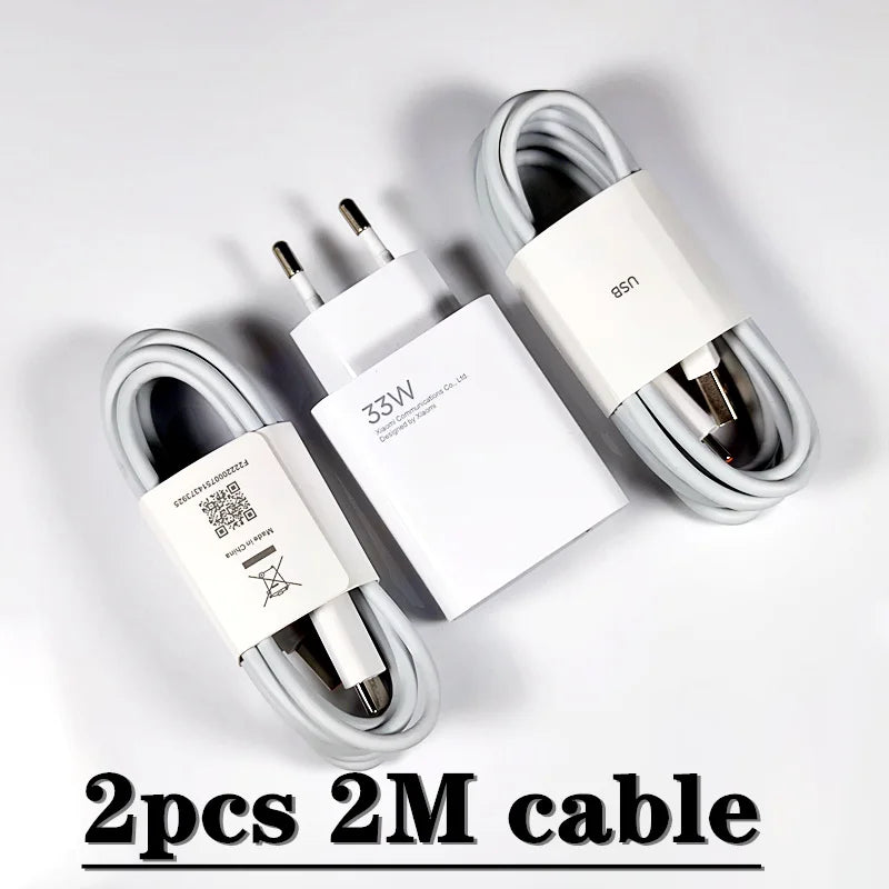 Original Xiaomi 33W Fast Charger EU Turbo Charge 2M 1.5M Type C Cable For Mi 10 9 10T Lite POCO X3 NFC Redmi K40 Note 9 10 Pro