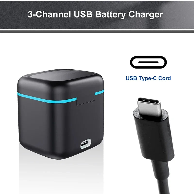 ERIKOLE for GoPro Hero 12 11 10 9 Black Battery Charger 2000mAh Battery 3 Slot Fast Charger for Go Pro Action Camera Accessories