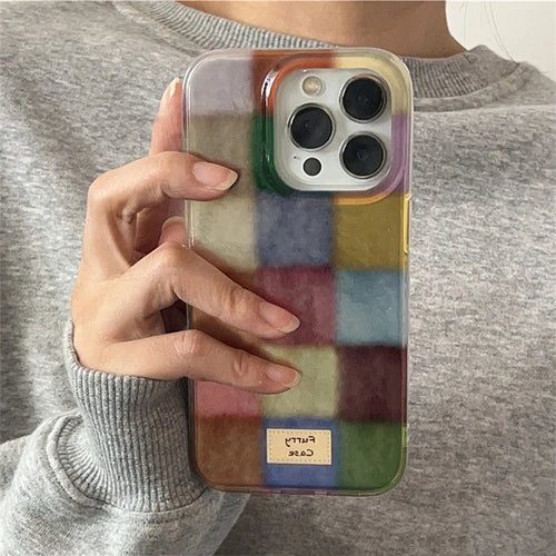Ins Cute Dopamine Color Block Match Plaid Phone Case for Xiaomi Redmi Note 13 12 12s 11 10 9 9s 8 7 Pro Plus 4G 5G Feather Cover