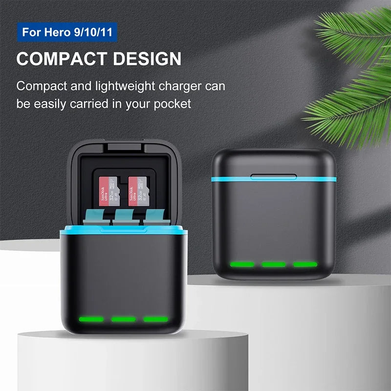 ERIKOLE for GoPro Hero 12 11 10 9 Black Battery Charger 2000mAh Battery 3 Slot Fast Charger for Go Pro Action Camera Accessories