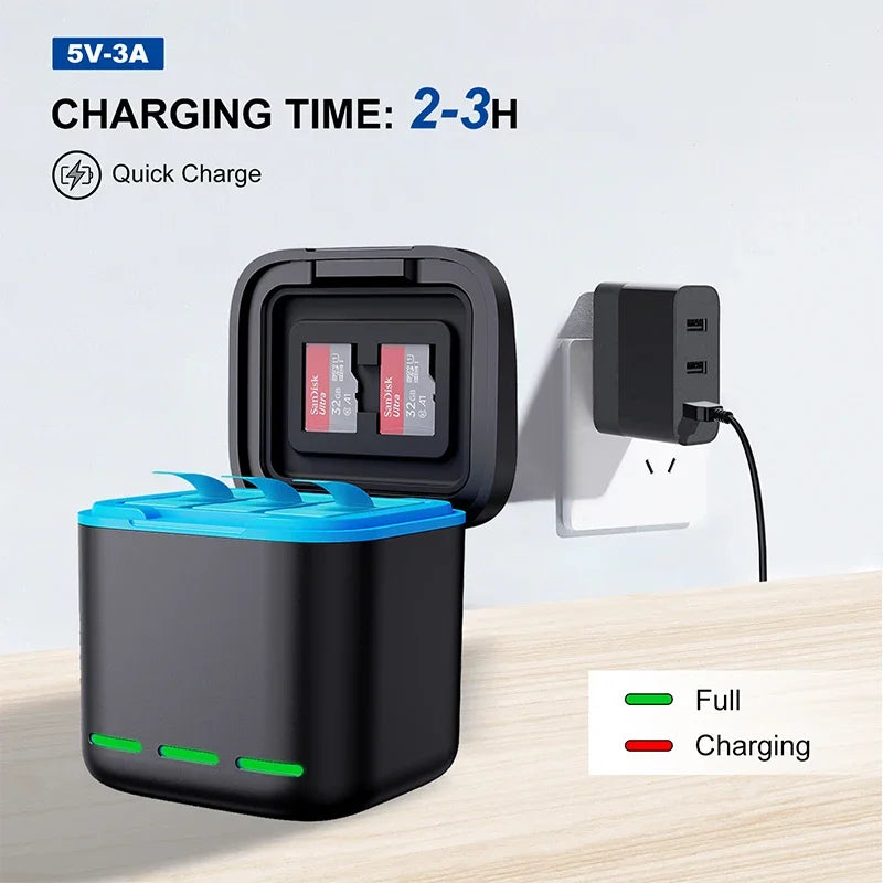 ERIKOLE for GoPro Hero 12 11 10 9 Black Battery Charger 2000mAh Battery 3 Slot Fast Charger for Go Pro Action Camera Accessories