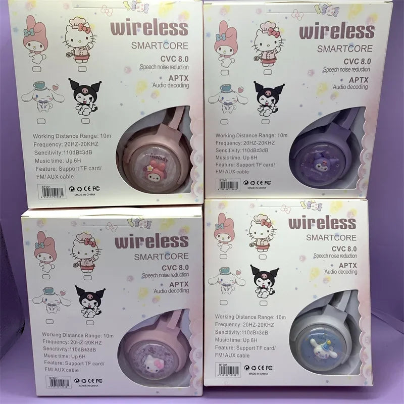 Sanrio Bluetooth Headphones Kids Kuromi Hello Kitty Earphones Computer Cell Phone Music Stereo Wireless Bluetooth Headset