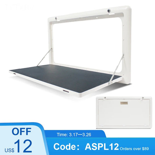 RV Out Folding Table White/Black Trailer-mounted External Dining Table Exterior Side-mounted Folding Motorhome Camping Table