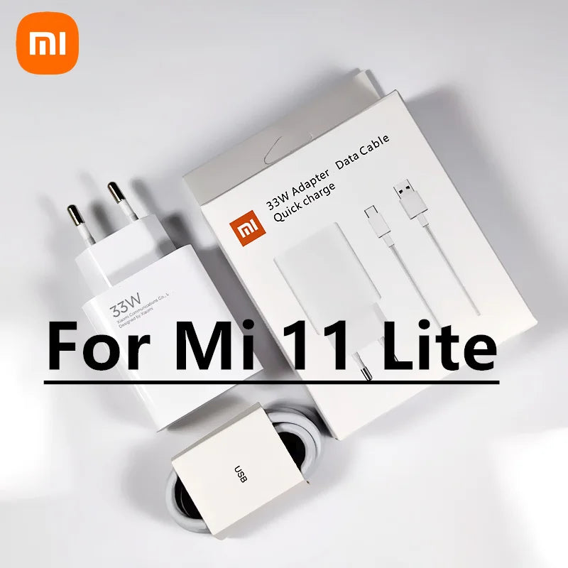Original Xiaomi 33W Fast Charger EU Turbo Charge 2M 1.5M Type C Cable For Mi 10 9 10T Lite POCO X3 NFC Redmi K40 Note 9 10 Pro