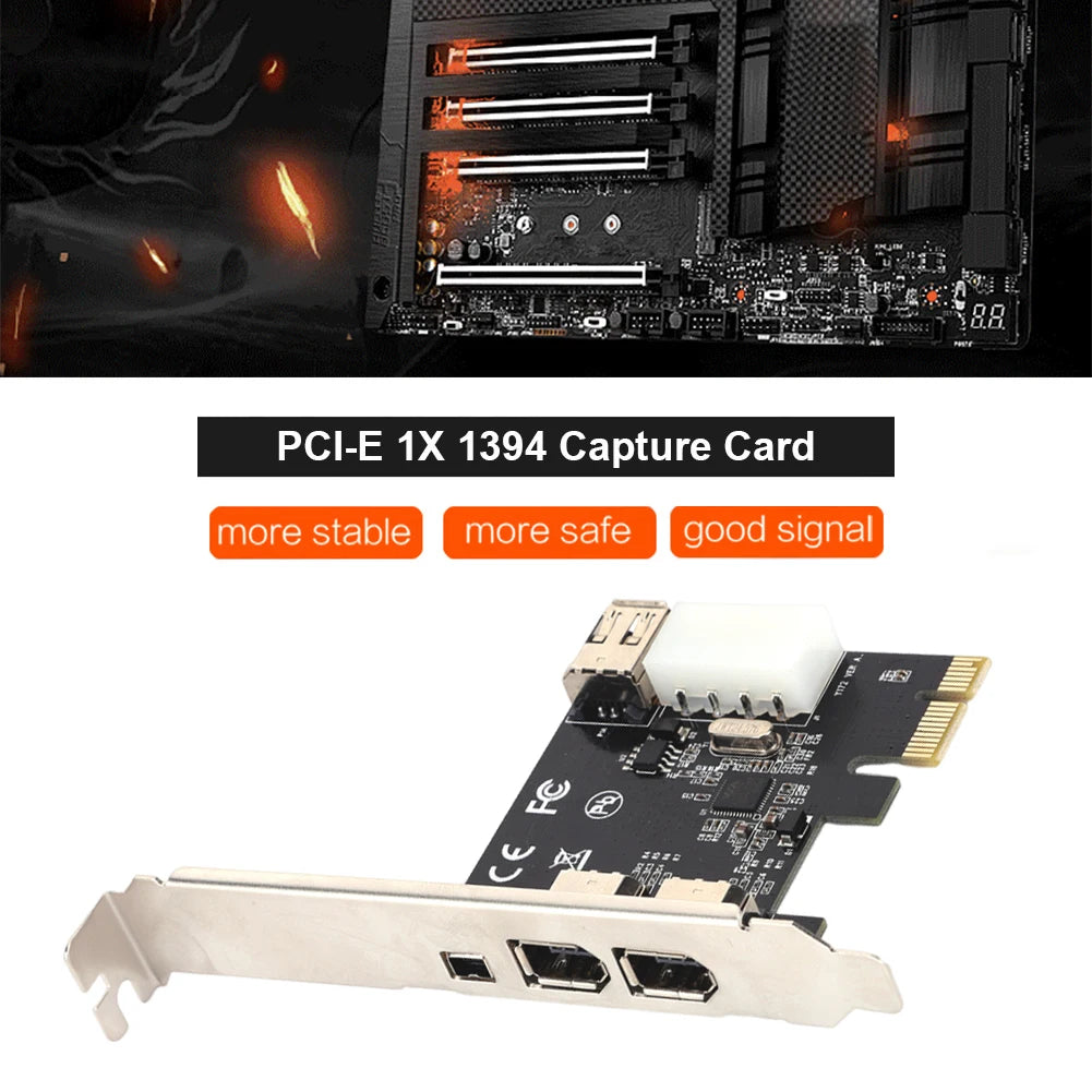 PCI-E 1X to 16X 1394 DV Video Capture Card with 6 Pin to 4 Pin Firewire Adapter 3 Ports Free Driver Desktop Computer Accessory
