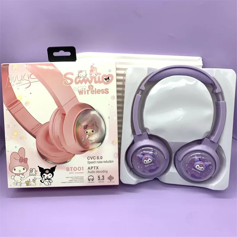 Sanrio Bluetooth Headphones Kids Kuromi Hello Kitty Earphones Computer Cell Phone Music Stereo Wireless Bluetooth Headset