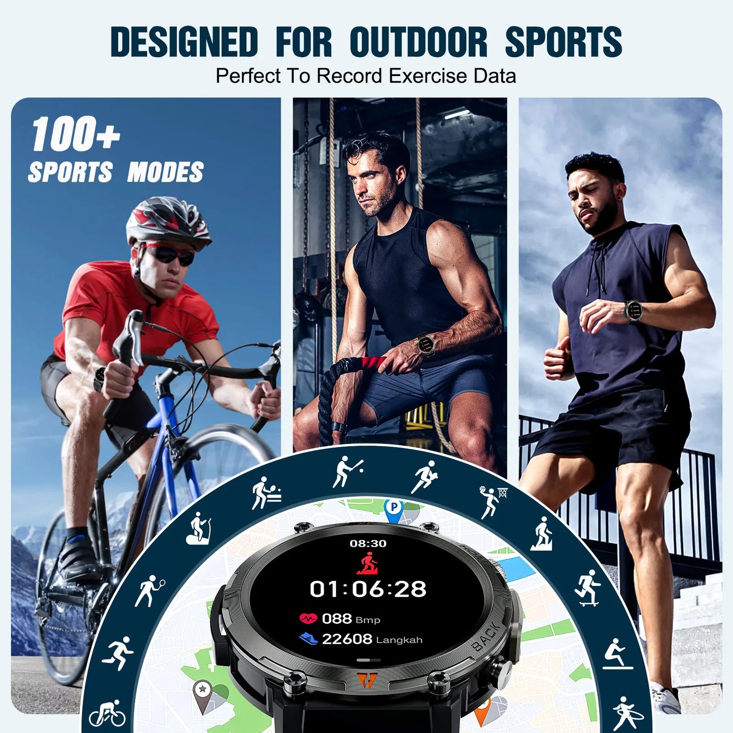 LaNikar KE3 Black Bluetooth Call Smart Watch Men Full Touch Screen Health Monitor With Flashlight Men SmartWatch For ios Androi