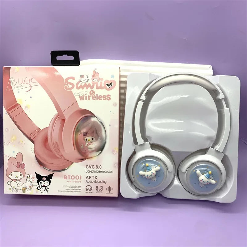 Sanrio Bluetooth Headphones Kids Kuromi Hello Kitty Earphones Computer Cell Phone Music Stereo Wireless Bluetooth Headset