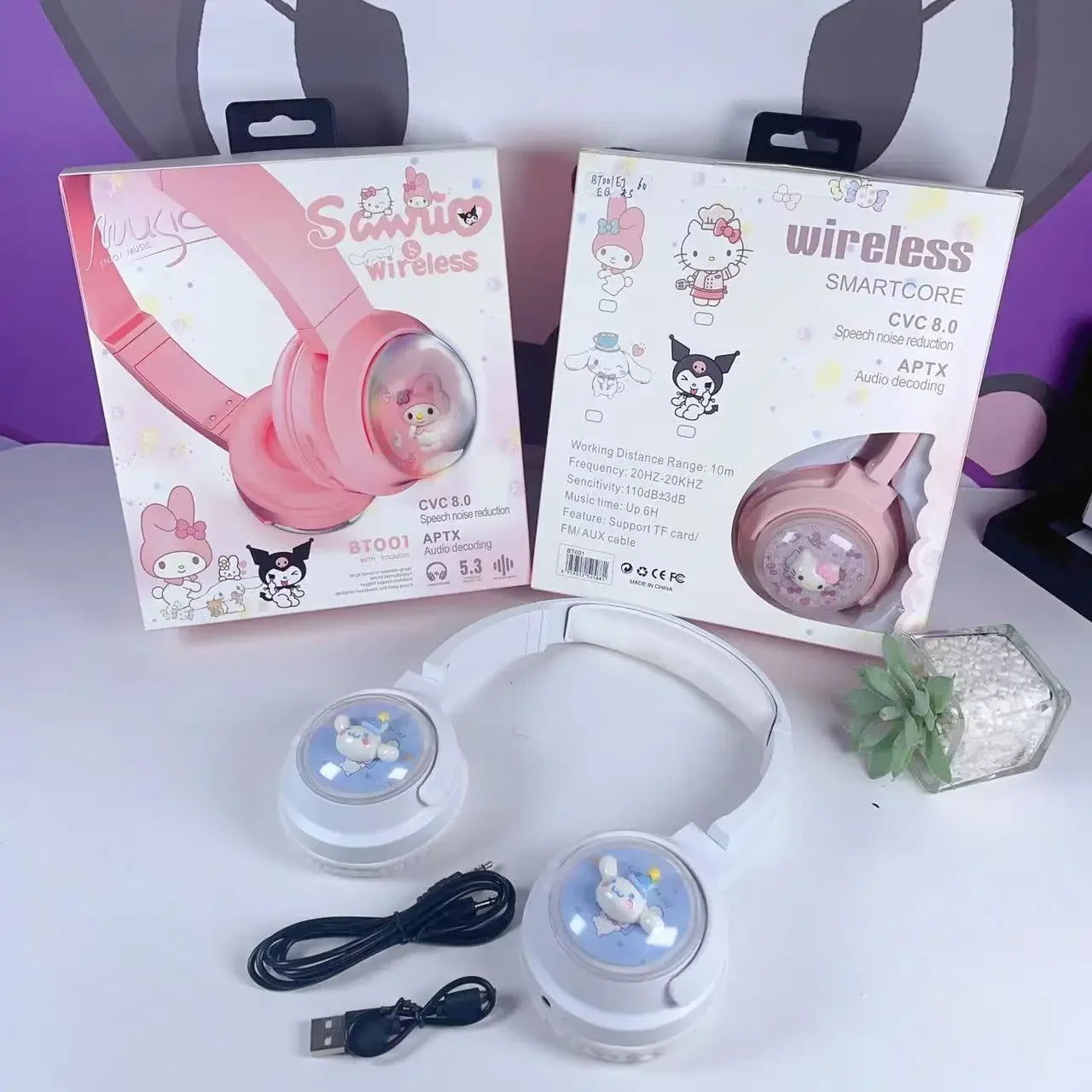 Sanrio Bluetooth Headphones Kids Kuromi Hello Kitty Earphones Computer Cell Phone Music Stereo Wireless Bluetooth Headset