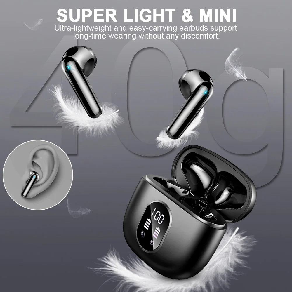 Wireless Earbuds, Bluetooth 5.3 Headphones in Ear with ENC Mic, 50H Playtime LED Display Wireless Earphones.
