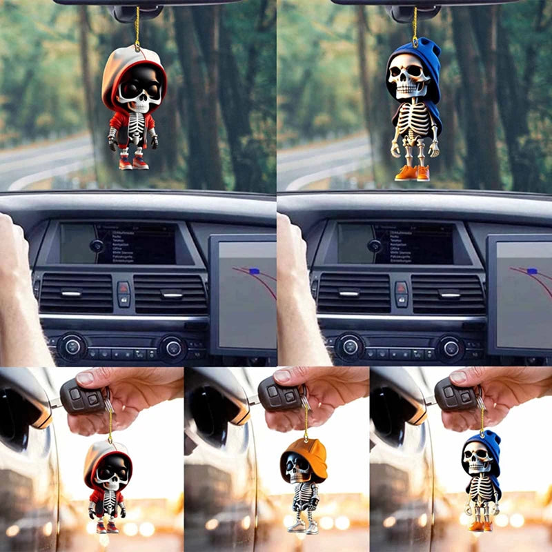 Skeleton Swing Car Ornament Acrylic Spooky Skeleton Swing Pendant Rearview Decor Hangable Decorative Skeletons Halloween Car