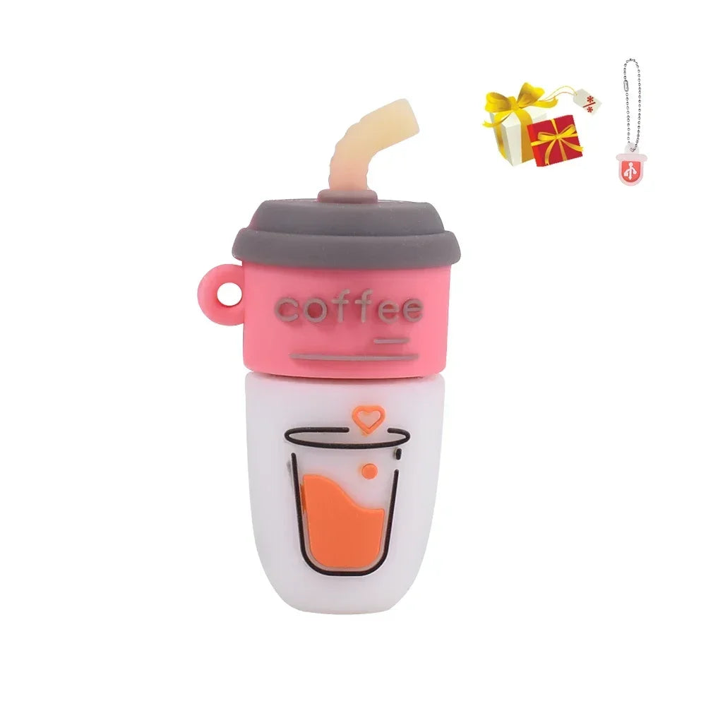 JASTER USB Flash Drive 64GB Cute Cartoon Coffee Cup Music Doll Pen Drive Owl Camera Free Keychain Creative Gift Memory Stick