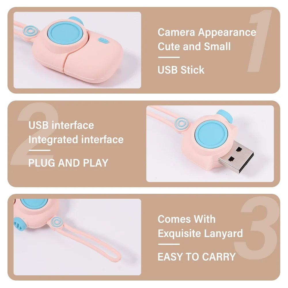 JASTER USB Flash Drive 64GB Cute Cartoon Coffee Cup Music Doll Pen Drive Owl Camera Free Keychain Creative Gift Memory Stick