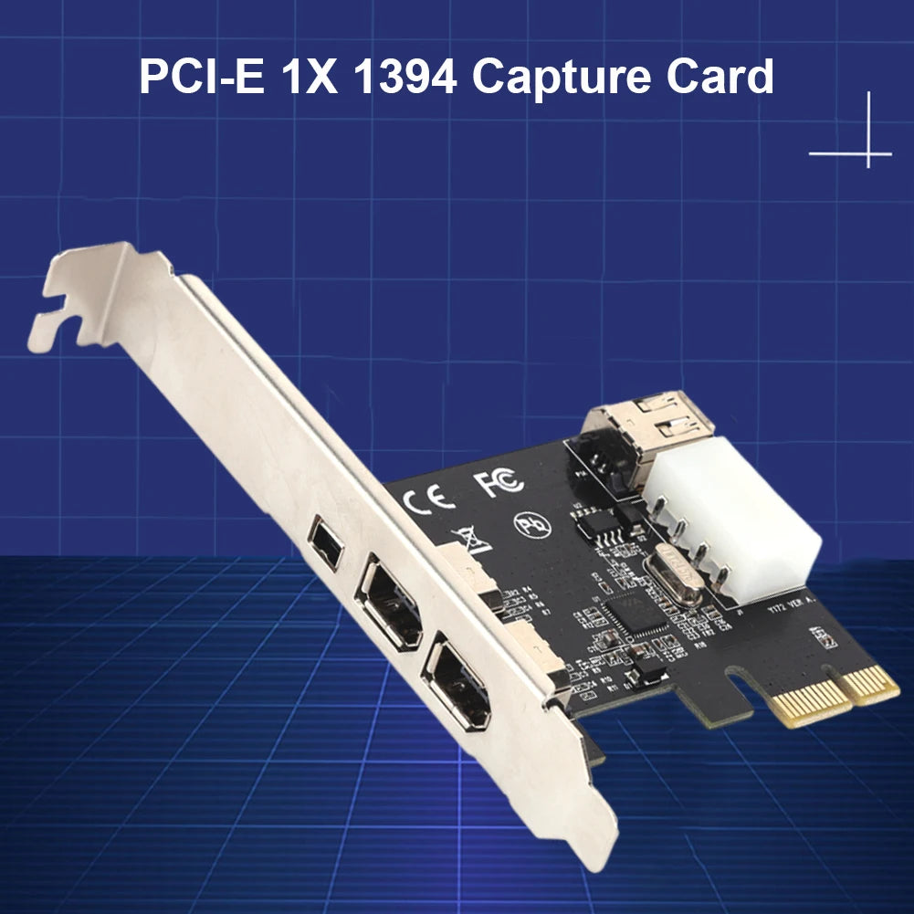 PCI-E 1X to 16X 1394 DV Video Capture Card with 6 Pin to 4 Pin Firewire Adapter 3 Ports Free Driver Desktop Computer Accessory