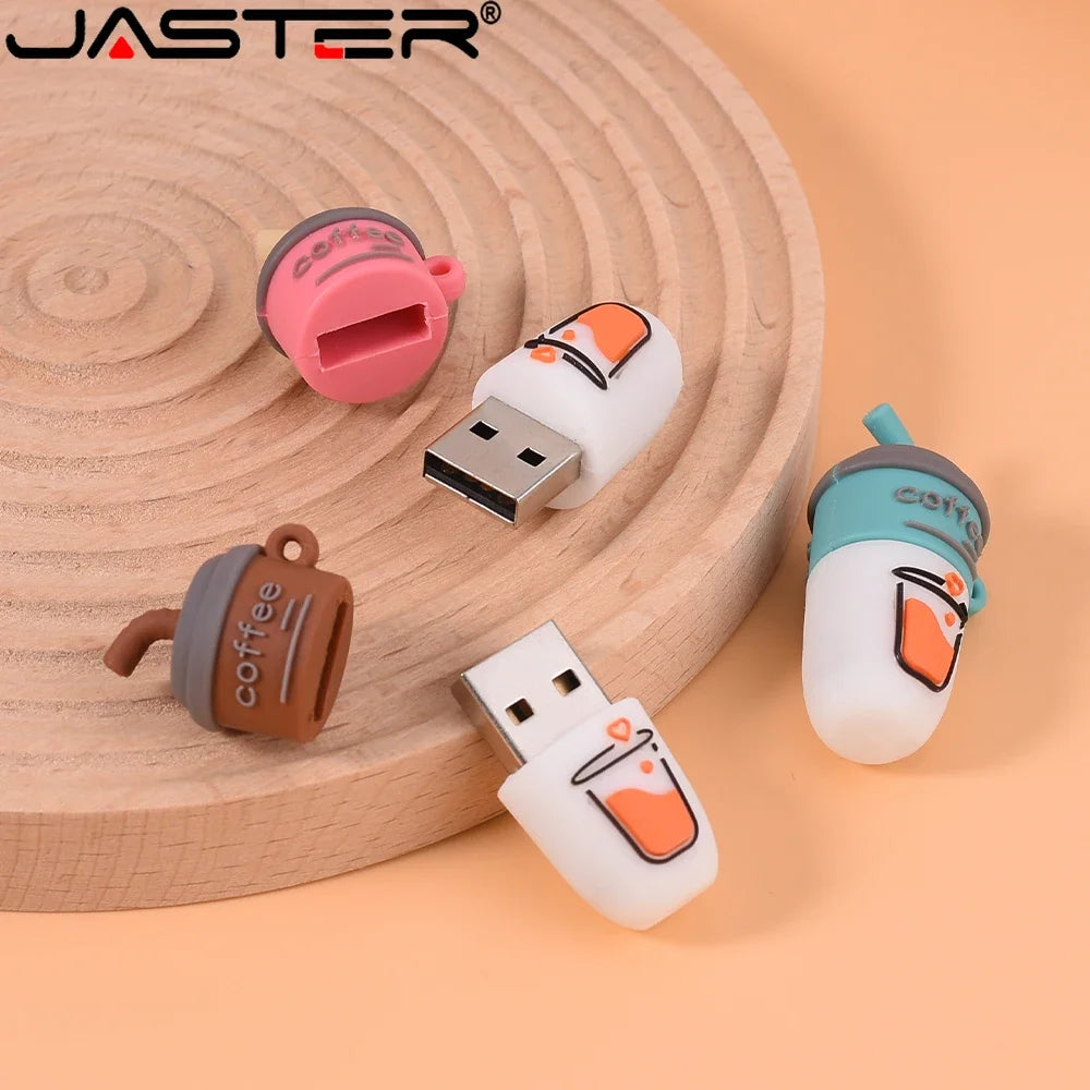 JASTER USB Flash Drive 64GB Cute Cartoon Coffee Cup Music Doll Pen Drive Owl Camera Free Keychain Creative Gift Memory Stick