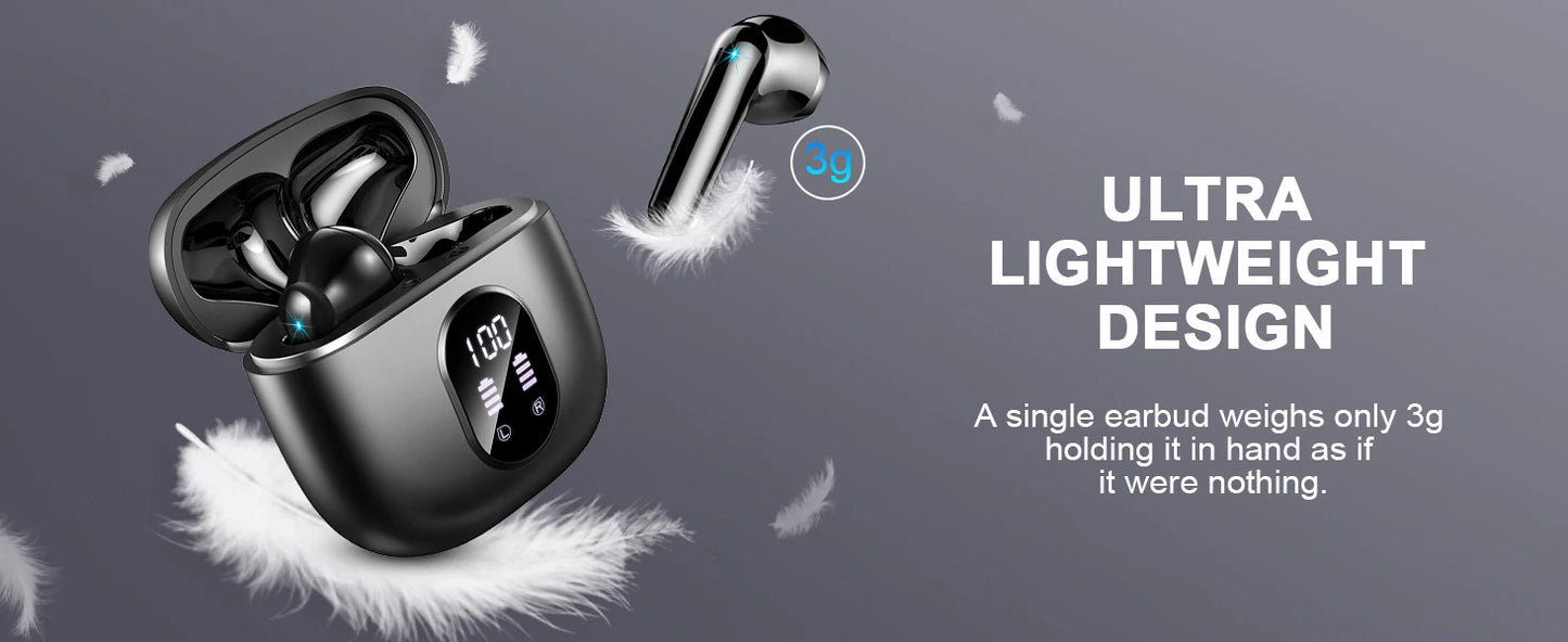 Wireless Earbuds, Bluetooth 5.3 Headphones in Ear with ENC Mic, 50H Playtime LED Display Wireless Earphones.