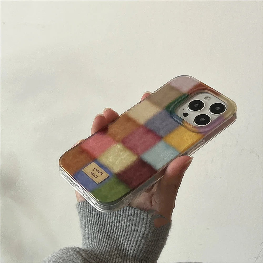 Ins Cute Dopamine Color Block Match Plaid Phone Case for Xiaomi Redmi Note 13 12 12s 11 10 9 9s 8 7 Pro Plus 4G 5G Feather Cover