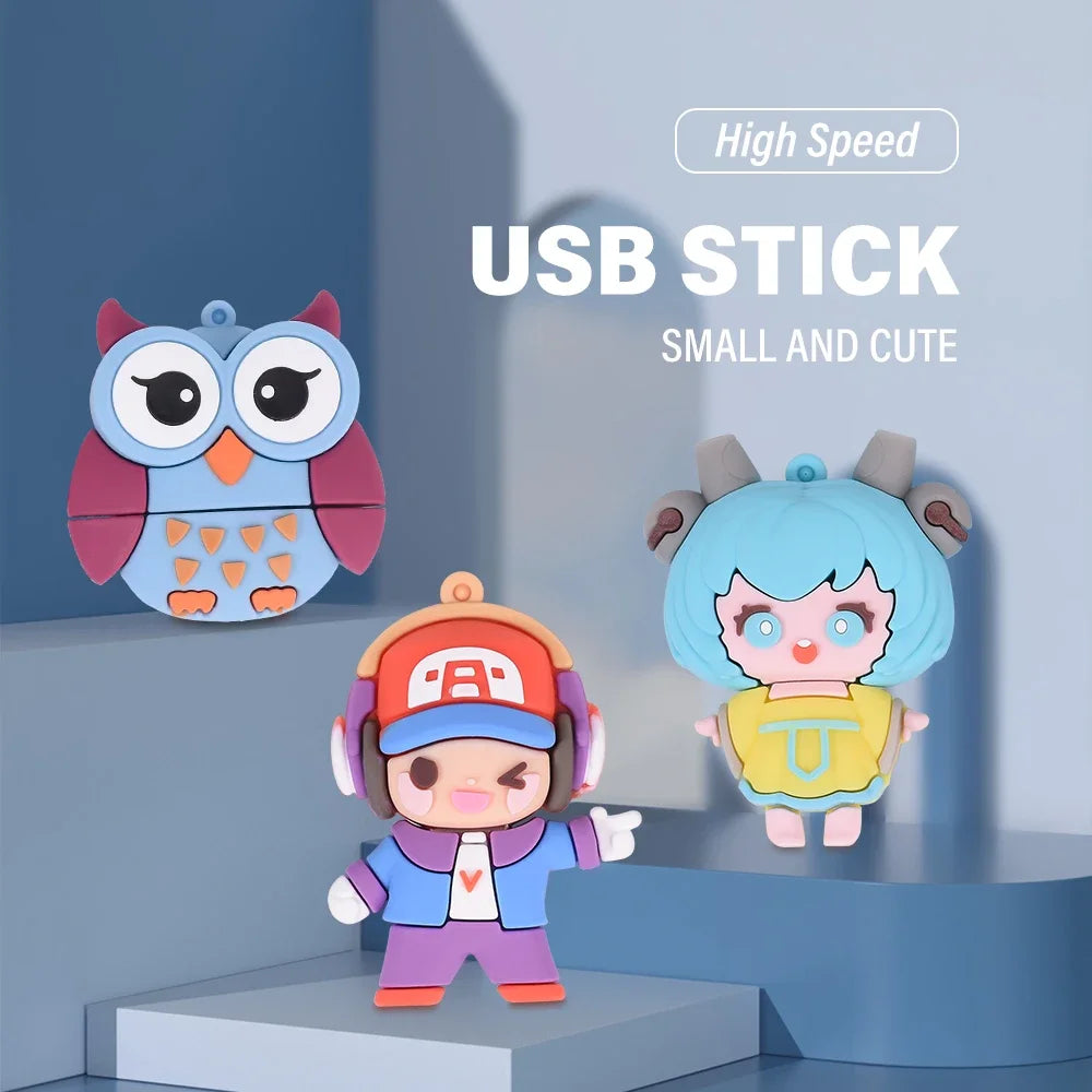 JASTER USB Flash Drive 64GB Cute Cartoon Coffee Cup Music Doll Pen Drive Owl Camera Free Keychain Creative Gift Memory Stick