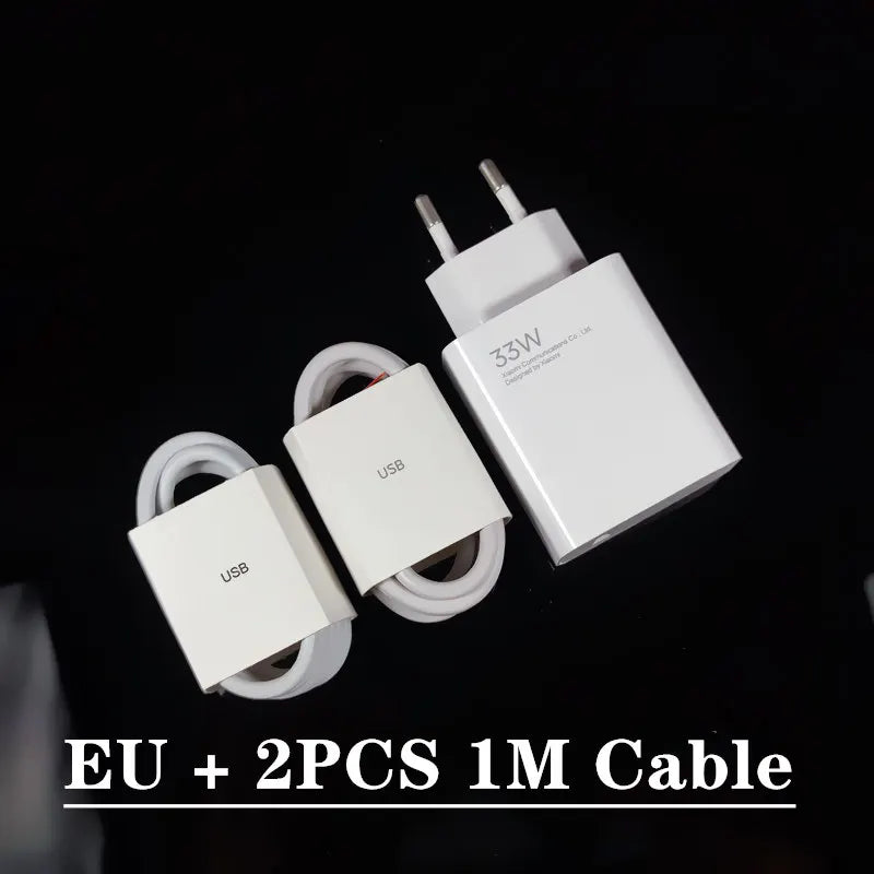 Original Xiaomi 33W Fast Charger EU Turbo Charge 2M 1.5M Type C Cable For Mi 10 9 10T Lite POCO X3 NFC Redmi K40 Note 9 10 Pro