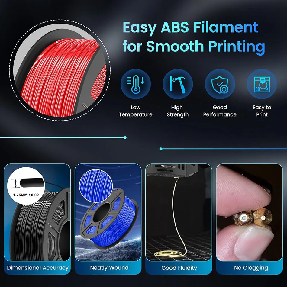 JAYO Easy ABS 3D Printer Filament 1.75mm 1KG ABS 3D Filament Fit Most FDM 3D Printers Excellent Toughness 3D Printing Materials
