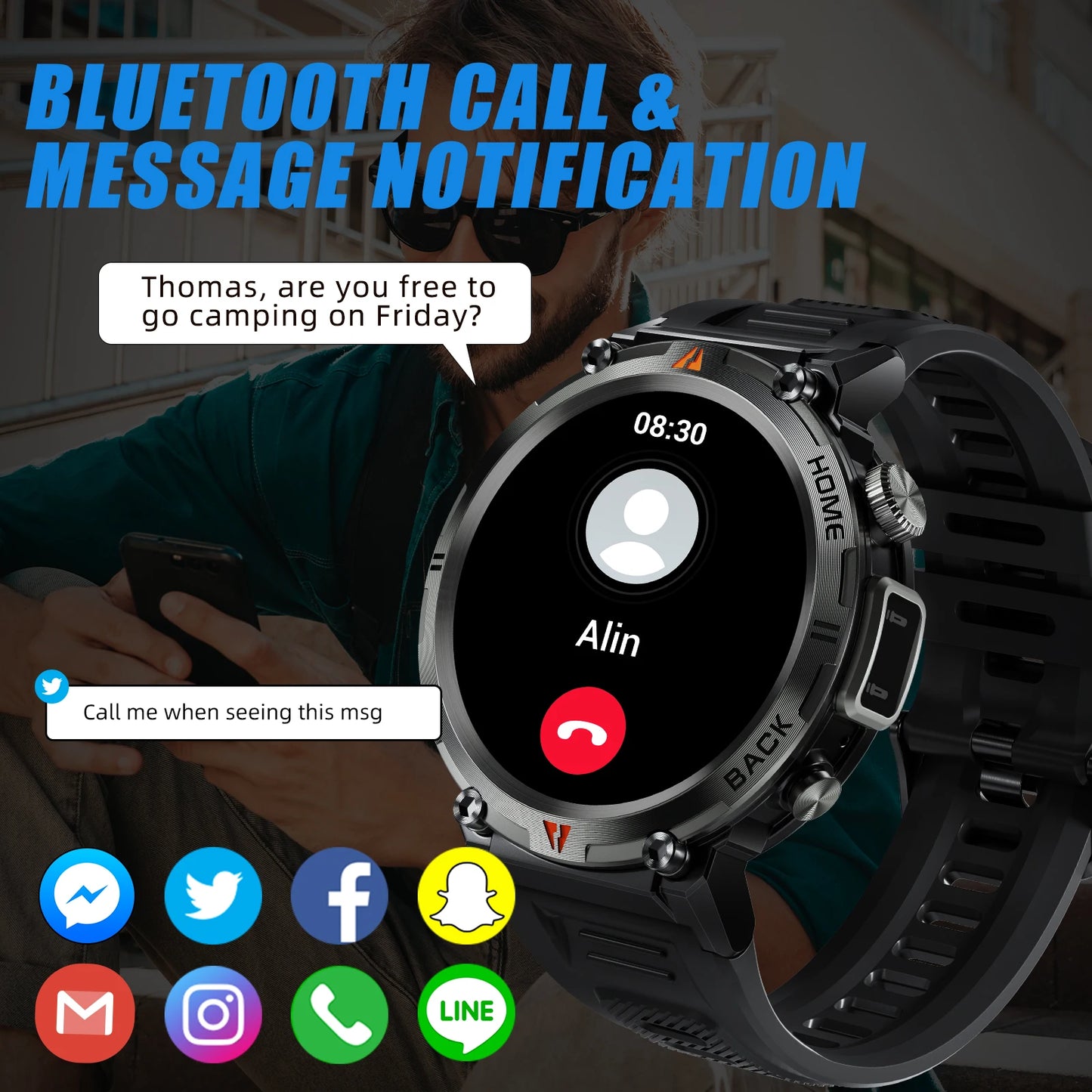 LaNikar KE3 Black Bluetooth Call Smart Watch Men Full Touch Screen Health Monitor With Flashlight Men SmartWatch For ios Androi