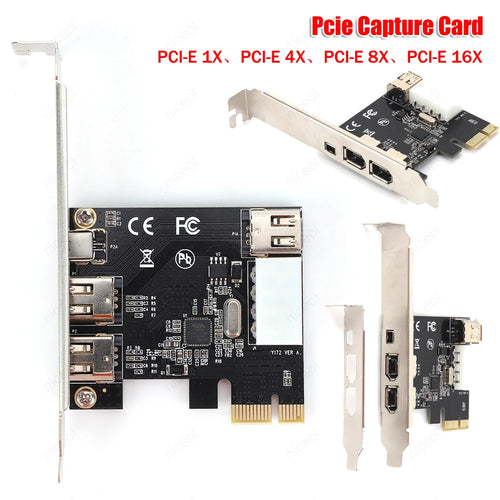 PCI-E 1X to 16X 1394 DV Video Capture Card with 6 Pin to 4 Pin Firewire Adapter 3 Ports Free Driver Desktop Computer Accessory