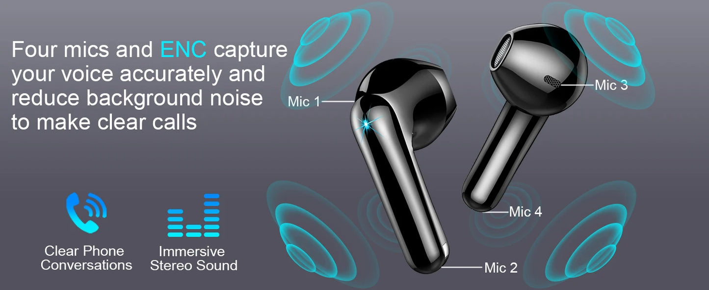 Wireless Earbuds, Bluetooth 5.3 Headphones in Ear with ENC Mic, 50H Playtime LED Display Wireless Earphones.